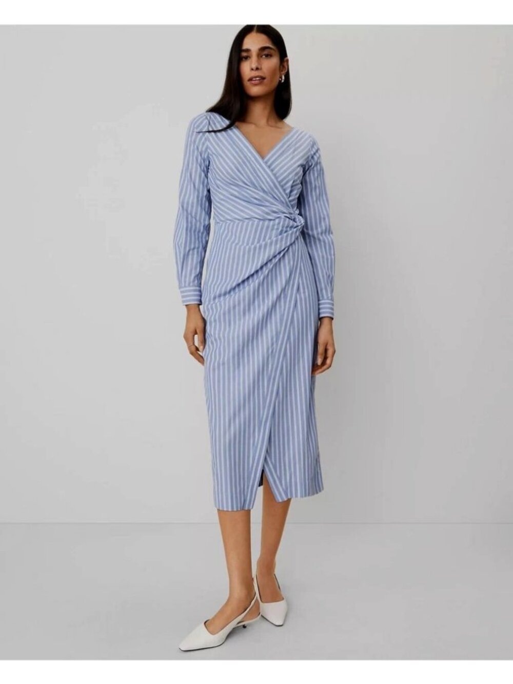 ANN TAYLOR $169 BLUE STRIPED ASYMMETRIC SHIRTDRESS DRESS womens sz 4